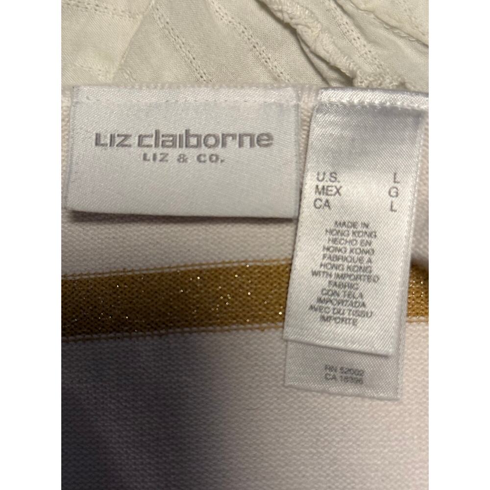 Liz Claiborne Liz & Co White Gold Metallic Stripe Knit Top Women's Large - Picture 3 of 5